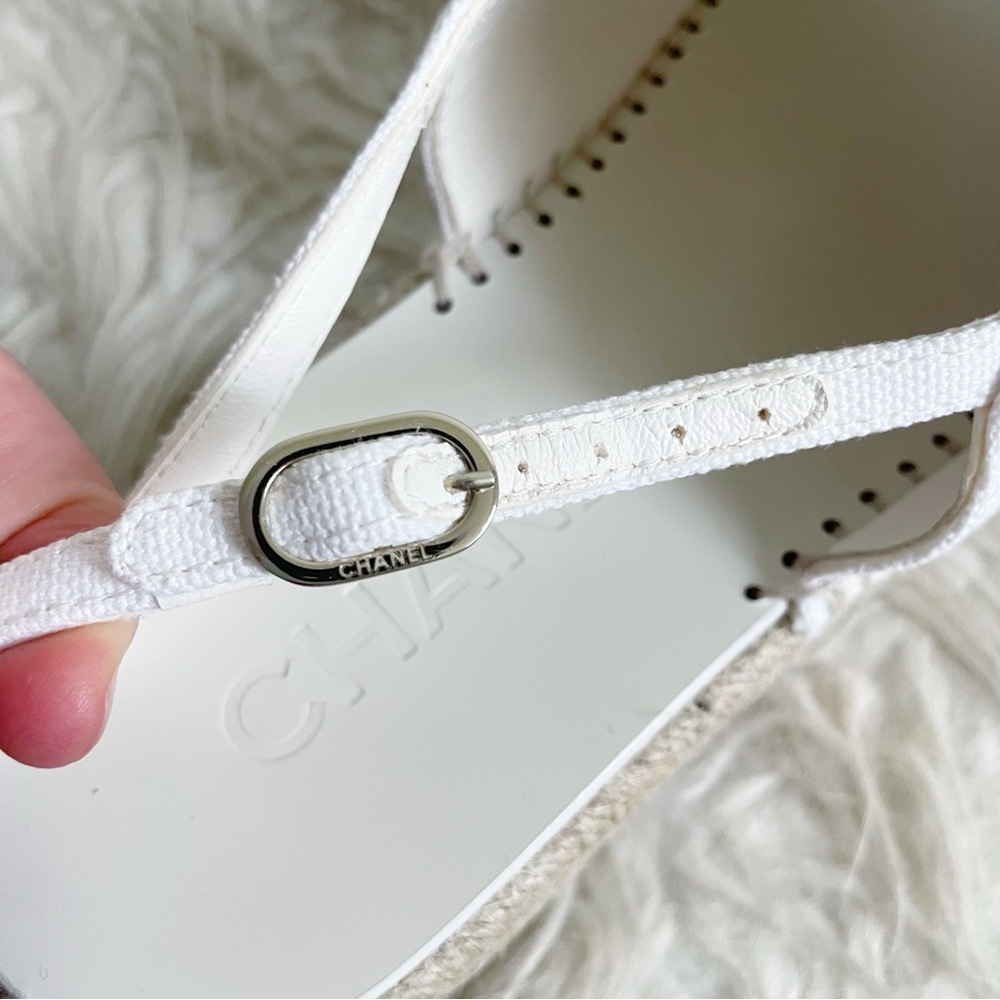 Chanel 24S Interlocking CC Logo Espadrille Slingback White Canvas Rhinestone 38 - Picture 10 of 13